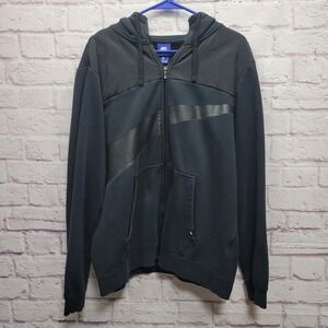 VTG 80s Nike Hoodie Mens L Big Swoosh Mixed Fabric Black Full Zip‎ Athletic
